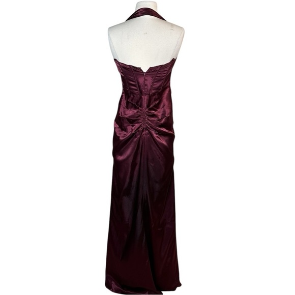 Galina Halter Corseted Bustier Draped Formal Gown Prom Burgundy Size 4 Wedding - Picture 12 of 15